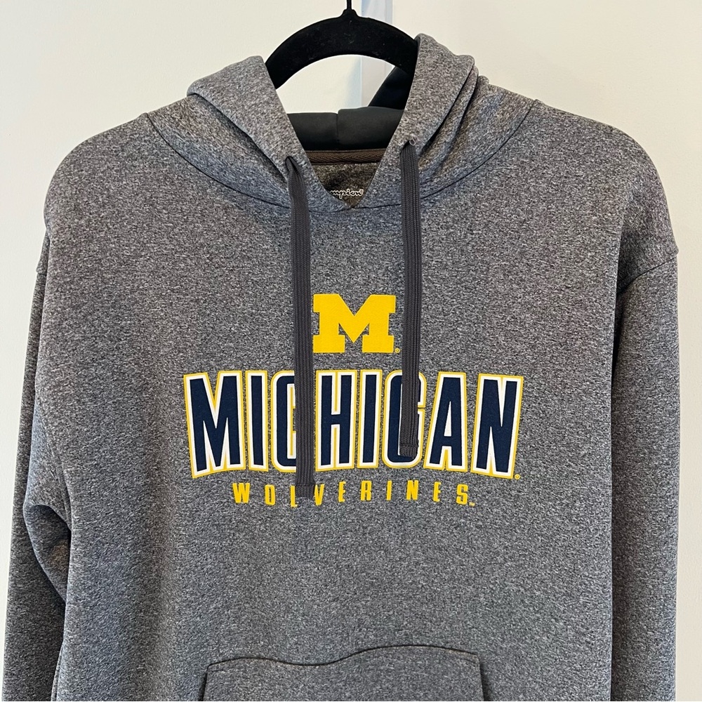 University of Michigan Wolverines Gray Blue Yellow Hoodie Sweatshirt Mens Medium